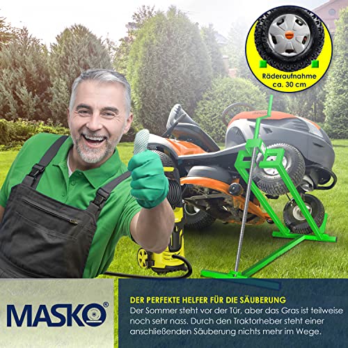 Foto von MASKO® XXL Rasentraktorheber 400 kg Hebevorrichtung Hebebühne Aufsitzmäher Reinigungshilfe universal, Rasentraktor-Heber, Rasentraktor +45° Neigung verstellbar Grün