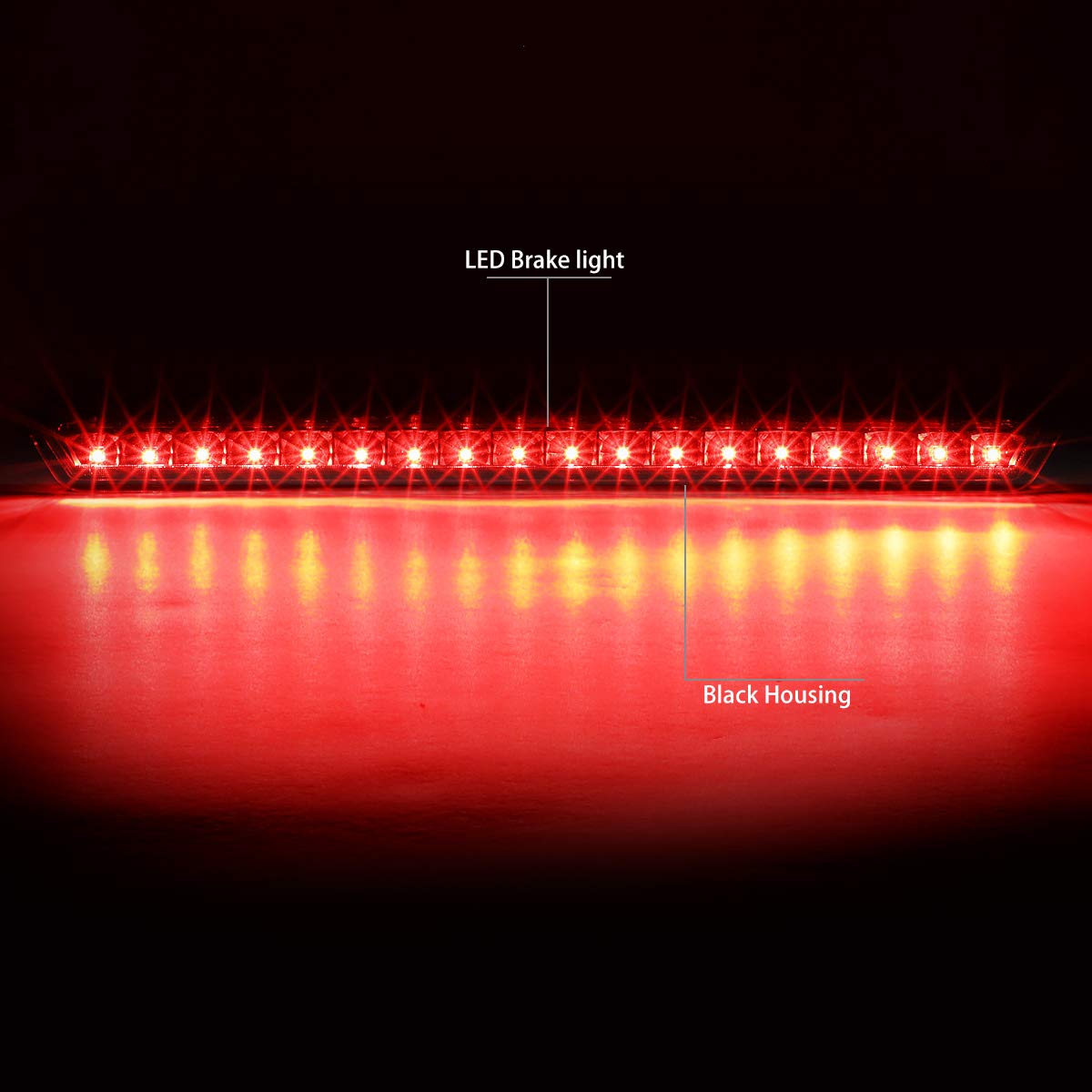 Auto Dynasty Full LED 3rd Third Brake Tail Light Rear Stop Lamp Compatible with Chevy Suburban Tahoe 15-20, High Mount, Black Housing Clear Lens