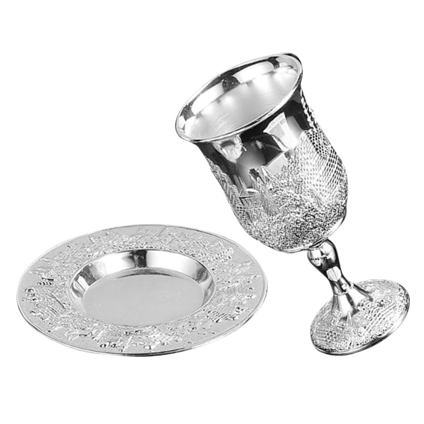 Coupe à vin Kiddush argentée Healvian 150ml avec soucoupe pour chabbat