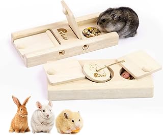Rubor Guinea Pig Foraging Toys Wooden Hamster Toys for Small Animal 2Pcs, Interactive Hide Treats Bunny Enrichment Toys for Rats, Chinchilla, Rabbit, Gerbils and Dwarf Hamster