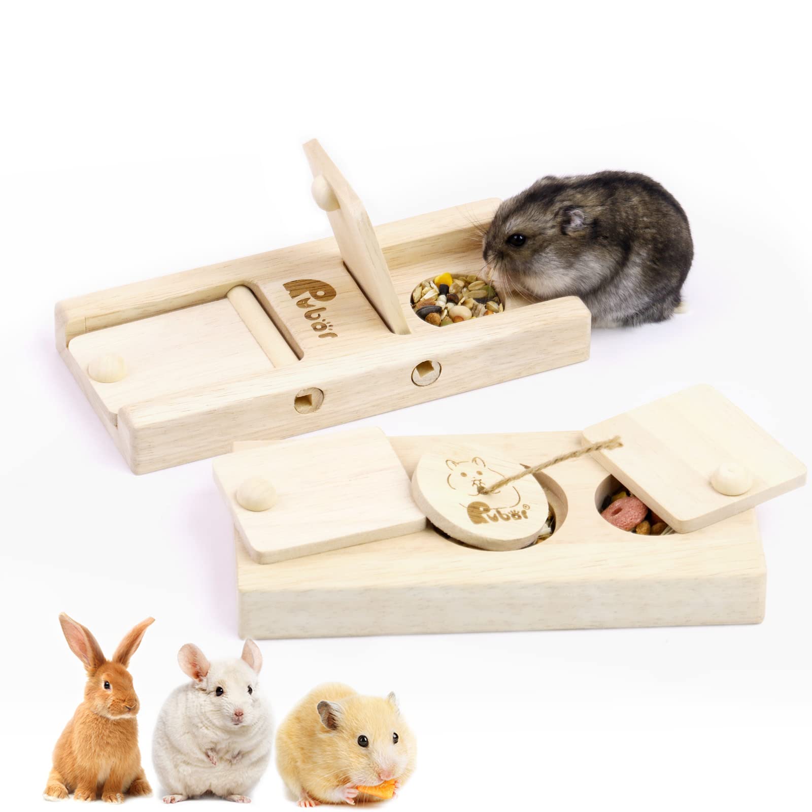 Rubor Guinea Pig Foraging Toys Wooden Hamster Toys for Small Animal 2Pcs, Interactive Hide Treats Bunny Enrichment Toys for Rats, Chinchilla, Rabbit, Gerbils and Dwarf Hamster