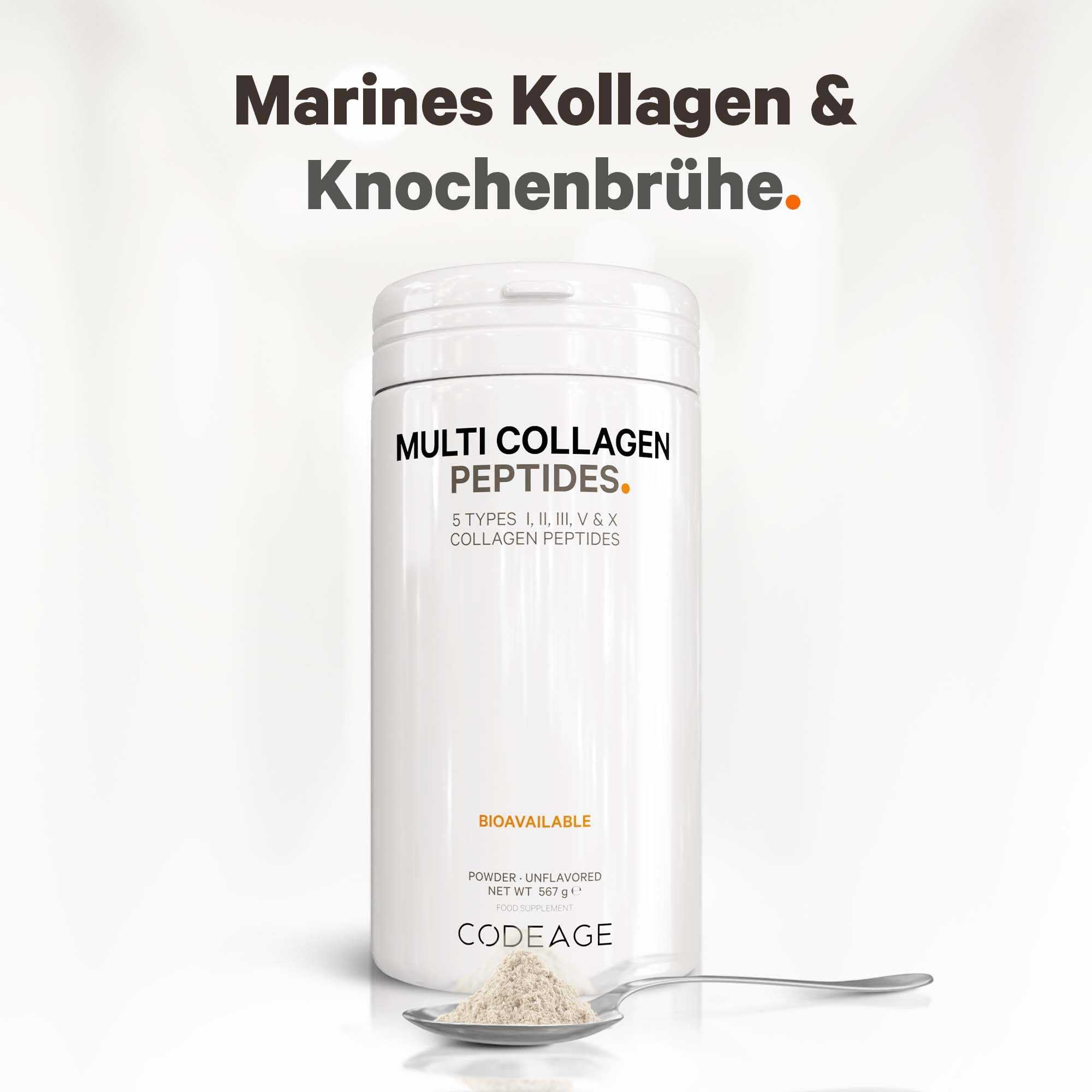 Codeage Multi Collagen Proteinpulver Peptide, 2-Monatsvorrat, hydrolysiert, Typ I, II, III, V, X, von Weidehaltung, Alles-in-einem Super Knochenbrühe-Kollagen-Ergänzungsmittel, 567 Gramm