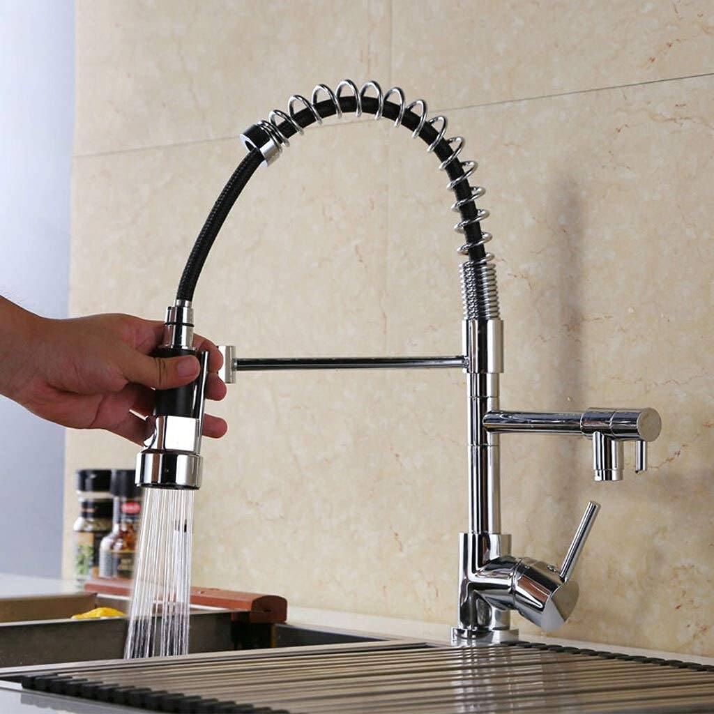 SBCGFY Kitchen Tap Chrome Brass Basin Kitchen Faucet Vessel Sink Mixer Tap Spring Dual Swivel Spouts Sink Mixer Bathroom Faucets Hot Cold Water Tap Vessel Faucet