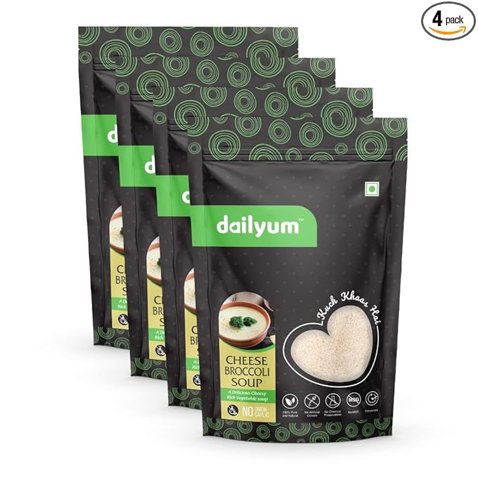 Premium Instant Cheese Broccoli Soup | No Onion No Garlic | Pack of 4 | Ready To Eat Instant Soup |100% Natural | No MSG | Serves 4 * 4 | 50g Each | Jain