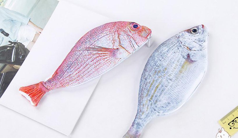 Sinmoe Astucci a Forma di Pesce Portapenne di Pesce Divertente Custodia per Matite Portamonete con Fodera Imbottita in Schiuma Spessa e 4 Penne di Pesce Carine Regalo per Natale(Stile Vivido,Blu
