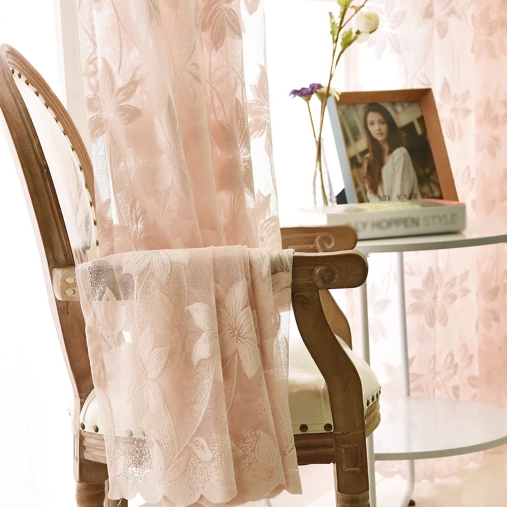 Tende di Pizzo Rosa per Le Ragazze della Camera da Letto, Floreale Voile Tenda Finestra Trasparente per Il Soggiorno Balcone, 1 Pannello (Size : WxH 200x270cm)