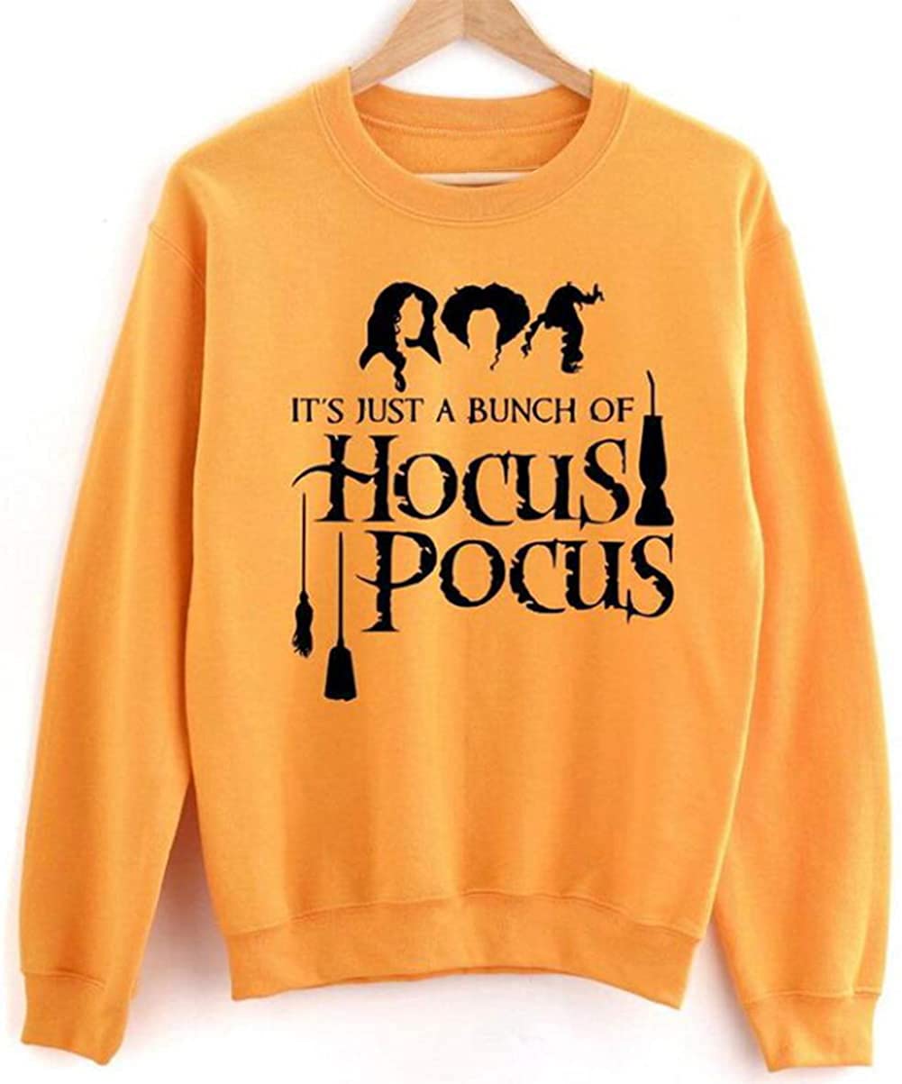 It's Just A Bunch of Hocus Pocus T-Shirt Women Halloween Sanderson Sisters Long Sleeve Crewneck Casual Pullover Tops
