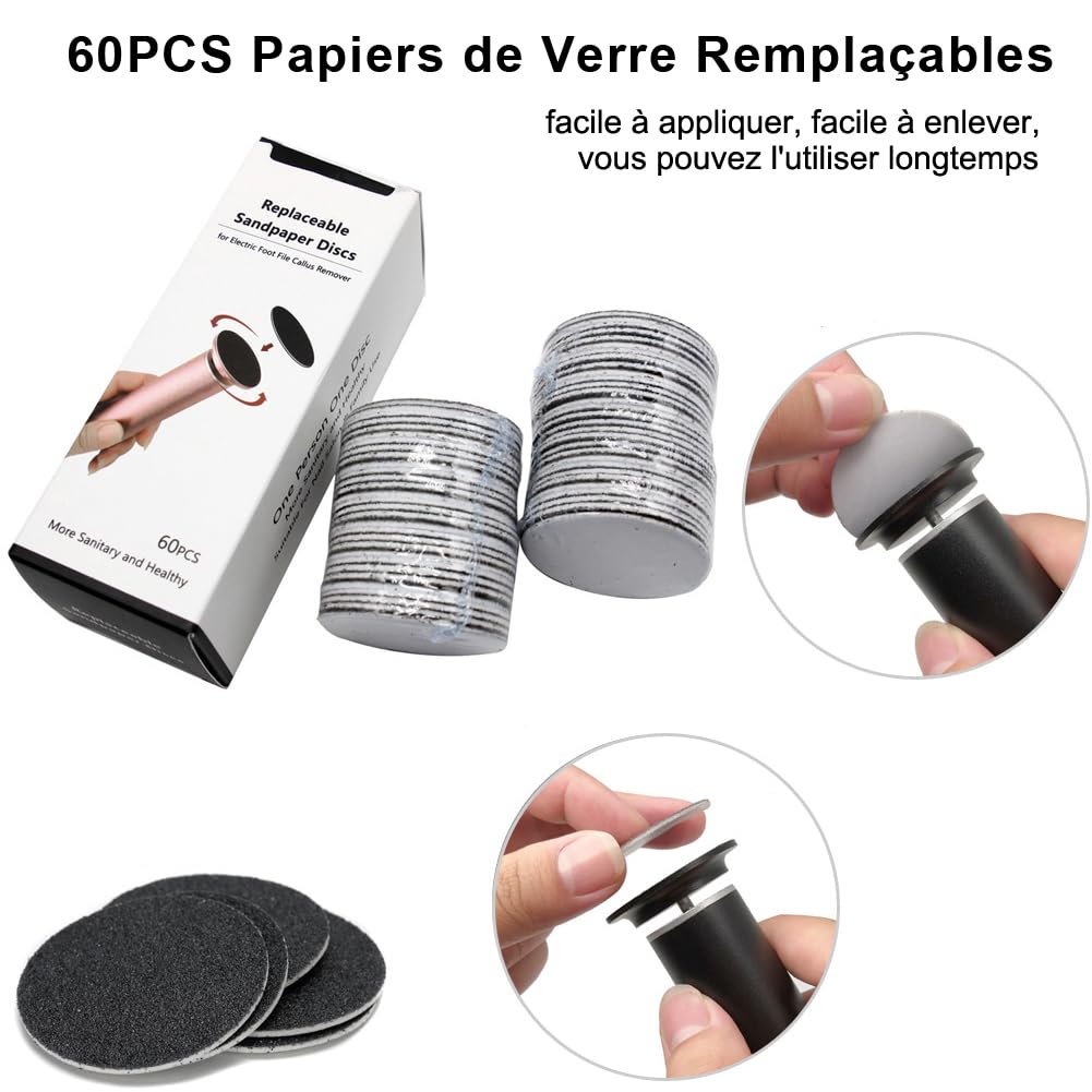 Grattugia elettrica anti-calli per i piedi, velocità regolabile, lima elettrica con 60 tamponi di ricambio per rimuovere la pelle morta e la pelle dura FCR-1 (nero)