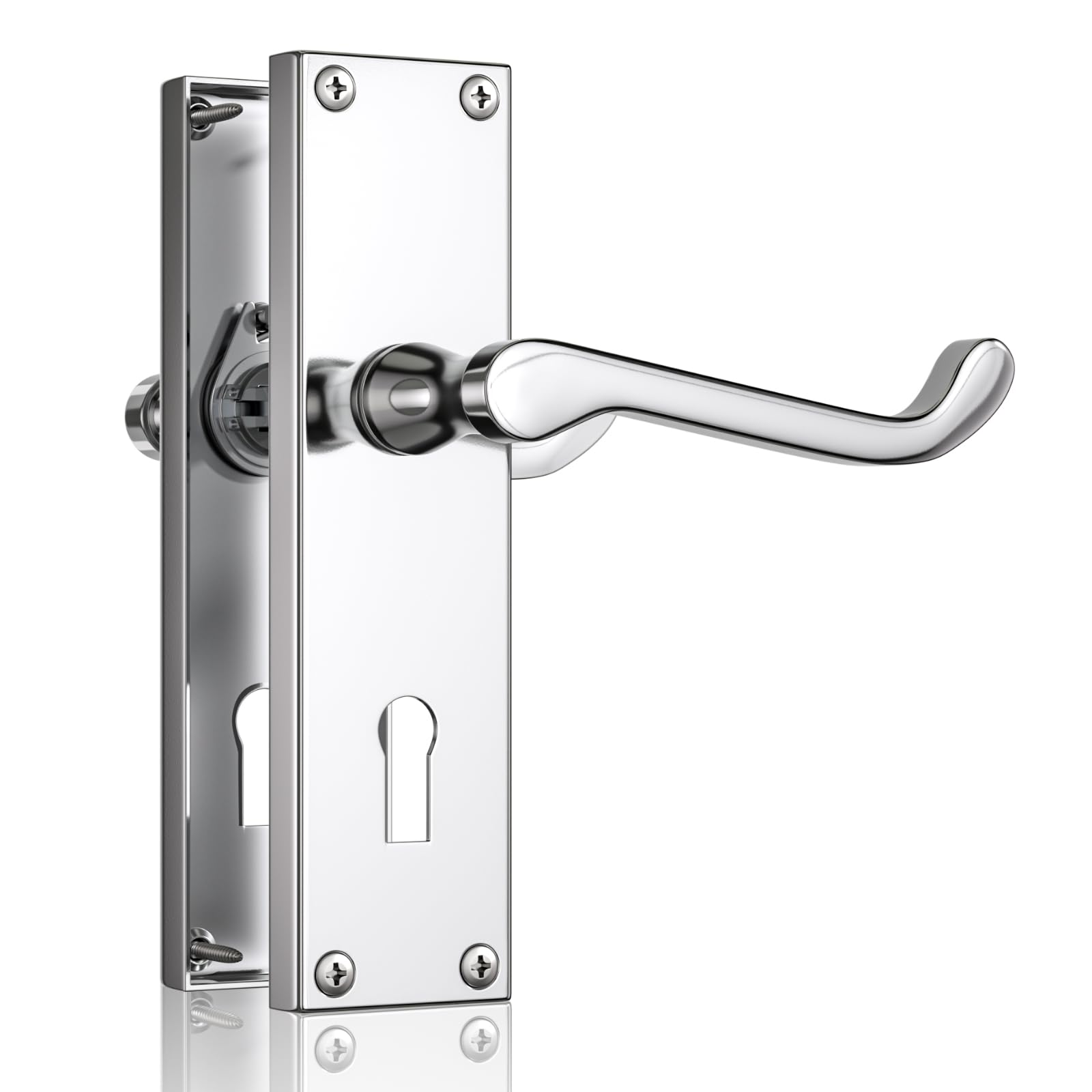 Bwintech 1 Sets Polished Chrome Victorian Lever on Plate, Latch Furniture, Backplate Door Handles, with Keyhole, Suitable for Wooden Doors — image 1