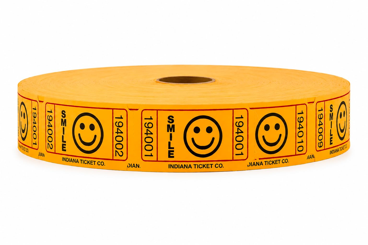 INDIANA TICKET CO. 2000 boletos de rifa, sonrisa, naranja, rollo único, boletos para eventos, entrada, recompensa en el aula, recaudación de fondos y premios (1 de 8 colores)