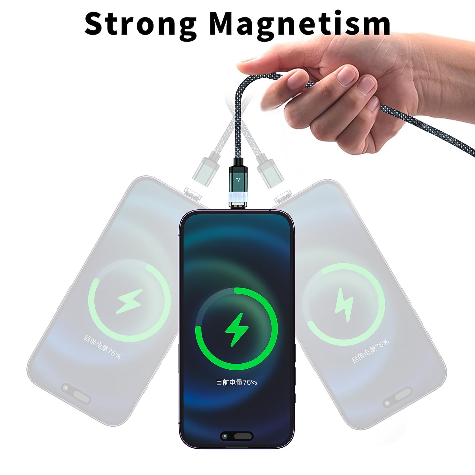 Cable de carga USB C magnético 2 en 1 de 100 W, transferencia de datos de 480 Mbps, carga rápida de 5 A para iPhone 16/15/14/13 Pro Max, MacBook Pro, iPad, Galaxy S22, Pixel (verde) 5