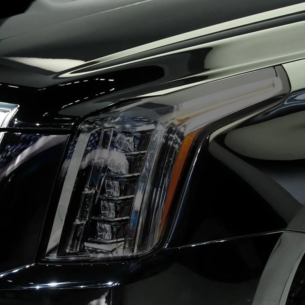 SamLng Car Front Light Film for Cadillac for Escalade 2015-2020 2 Pcs Car Headlight Protective Film Smoked Black Tint Wrap Vinyl Transparent TPU Sticker