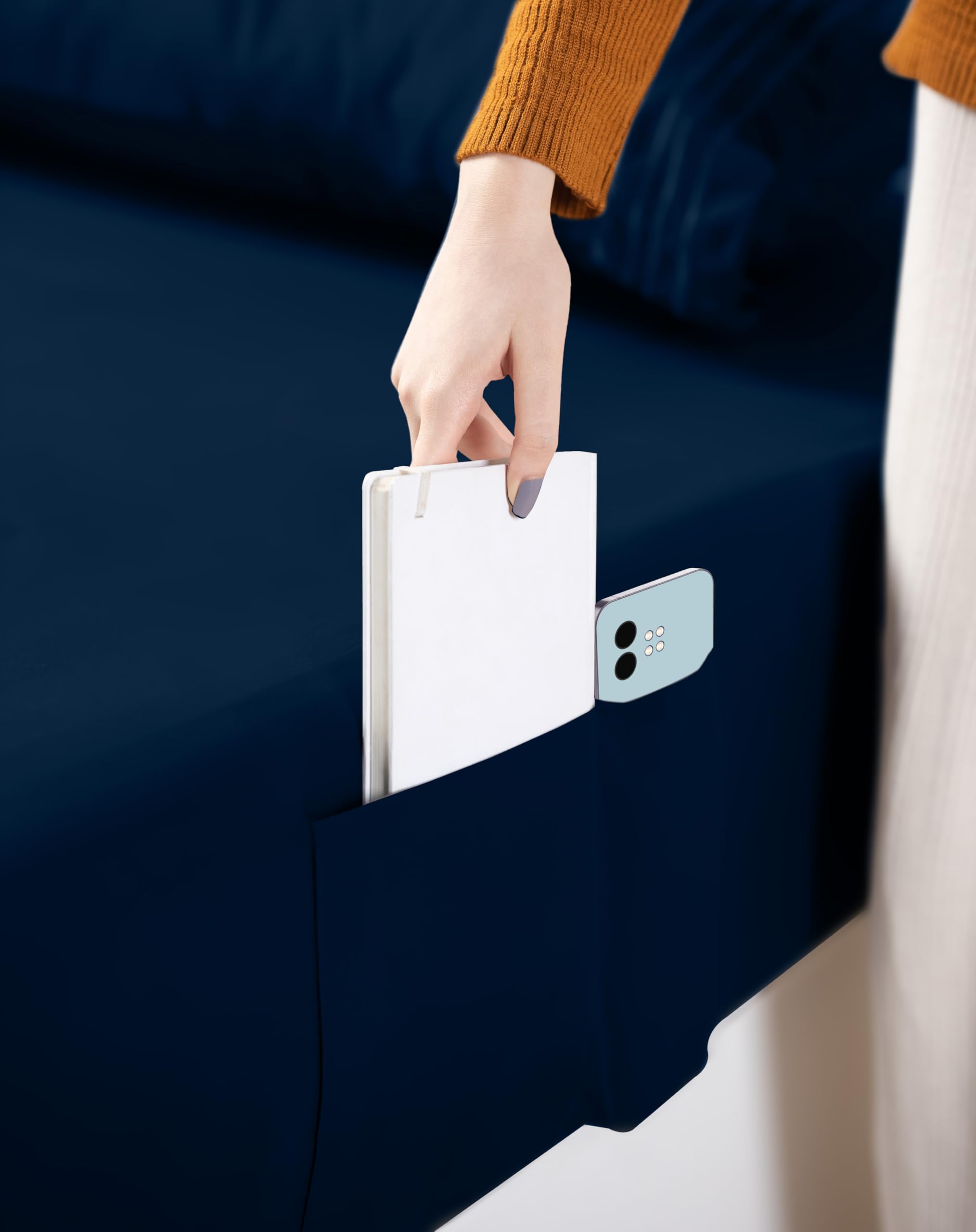 Utopia Bedding Set Lenzuola Ricamate Singolo 3 Pezzi 90x190 cm - Microfibra di Poliestere - Lenzuolo con Angoli con Tasche Portaoggetti, Lenzuolo Piatto e 1 Federe Ricamate, Blu Navy