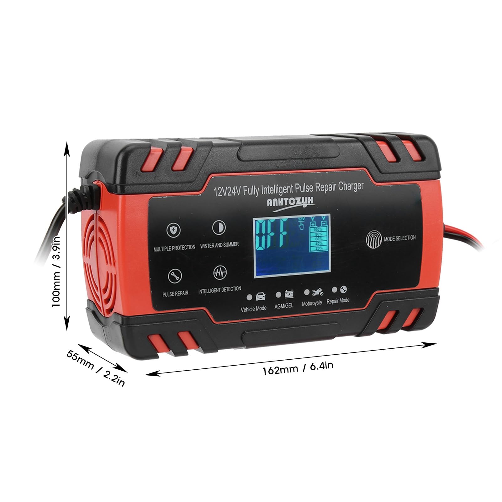 Aramox Chargeur de Batterie de Voiture, Chargeur de Batterie 12V/24V 2-150Ah Réparation Automatique Intelligente pour Moto de Voiture 110V-240V(Norme européenne)