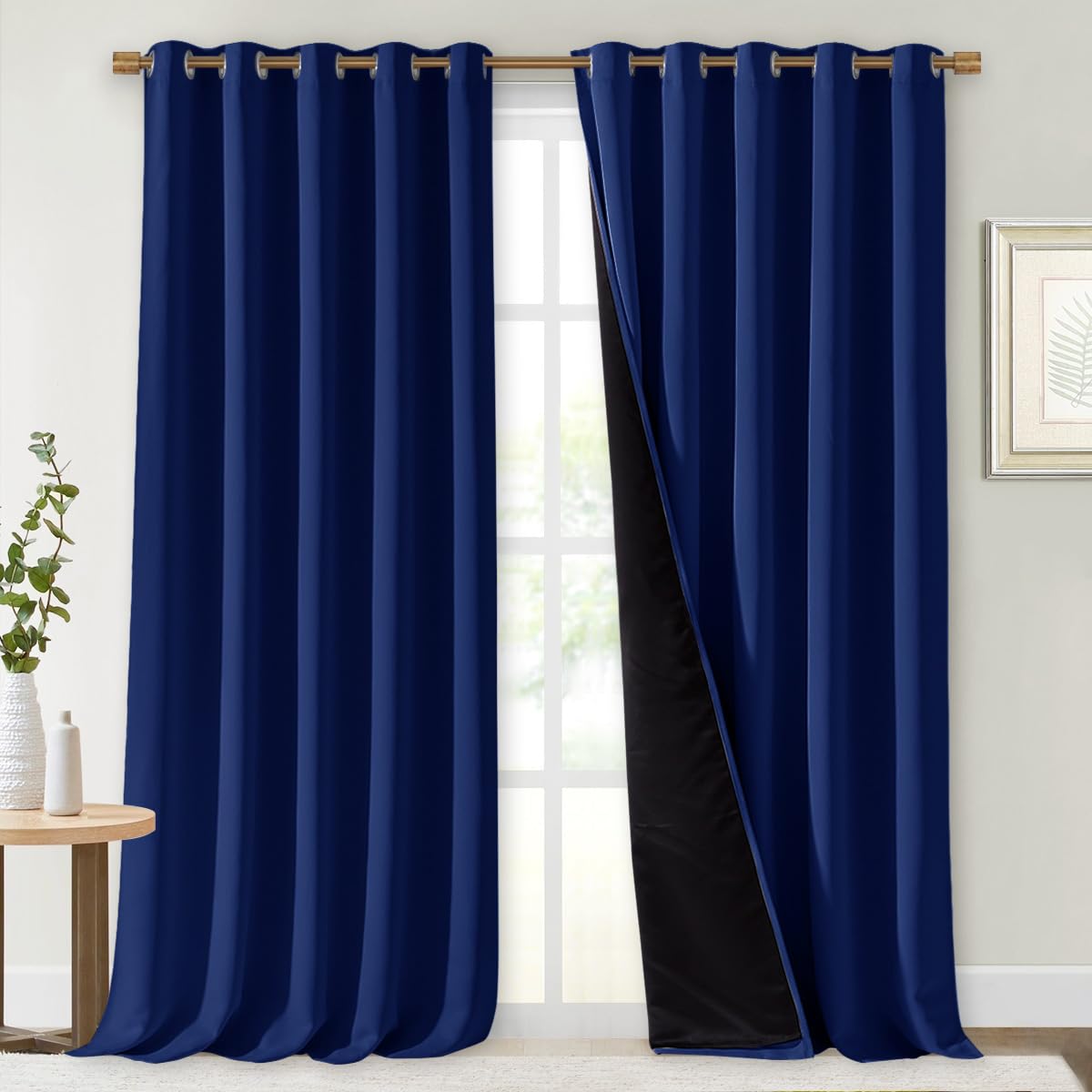 NICETOWN 100% Blackout Blinds, Set of 2, 70 inches x 108 inches, Royal Blue, Laundry Room Decor Window Treatment Curtains for Large Patio Sliding Door, Thermal Insulated Curtains for Bedroom