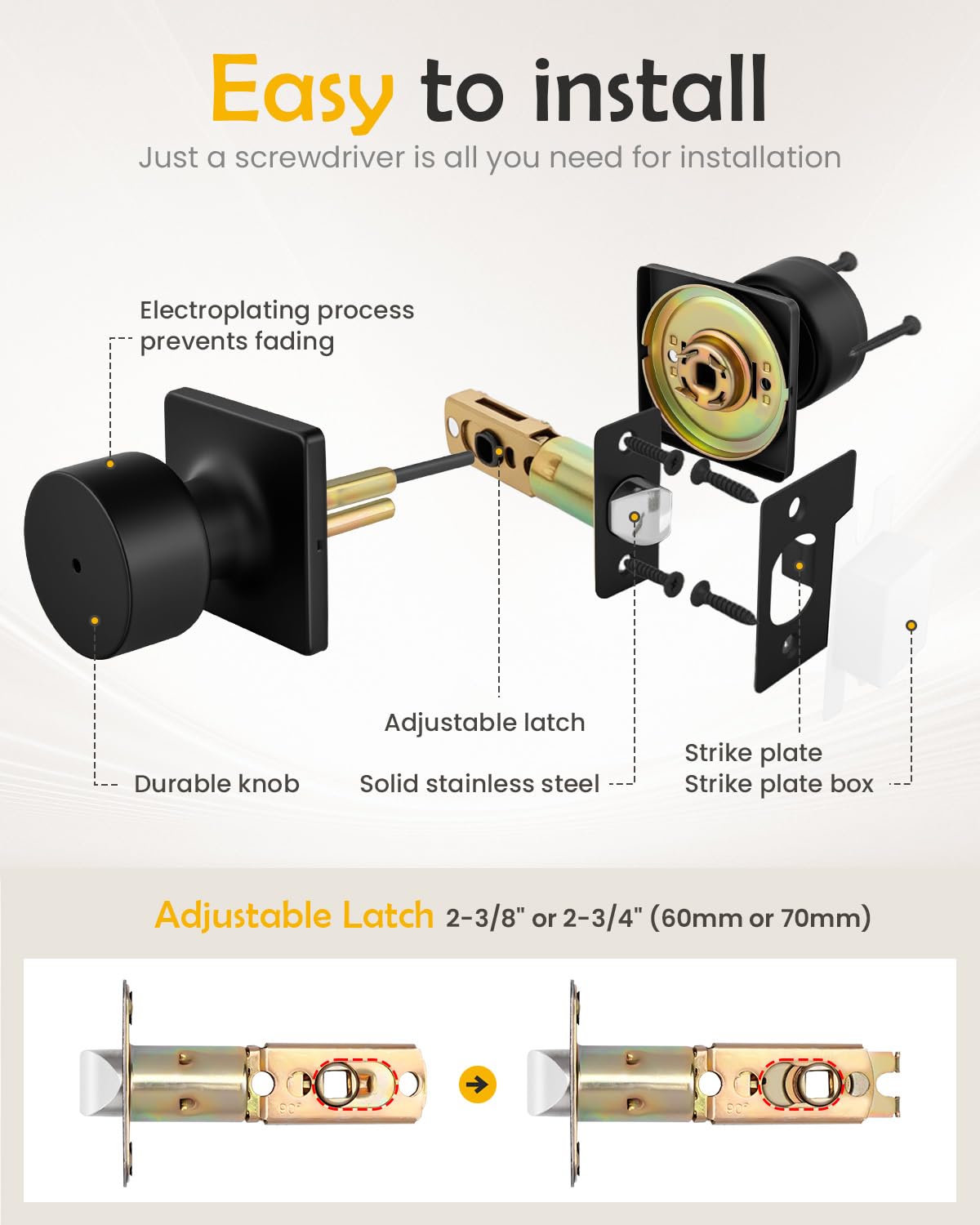 Black Door Knobs with Lock - 10 Pack -4