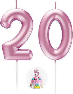 Pink Number 20 Candle Happy Birthday 3D Number Candles for Birthday Cake Party Decoration Wedding Anniversary Celebration Supplies