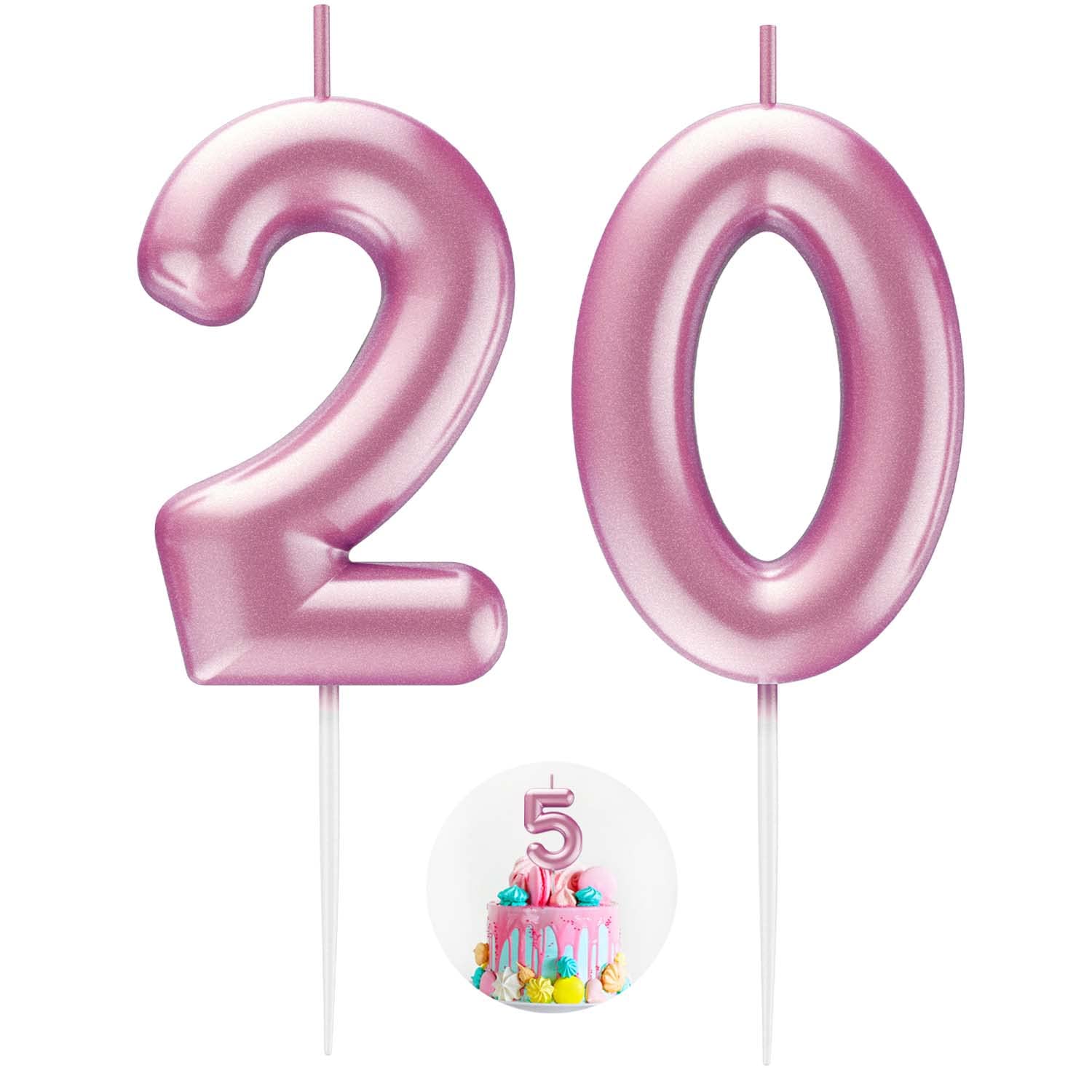 Pink Number 20 Candle Happy Birthday 3D Number Candles for Birthday Cake Party Decoration Wedding Anniversary Celebration Supplies