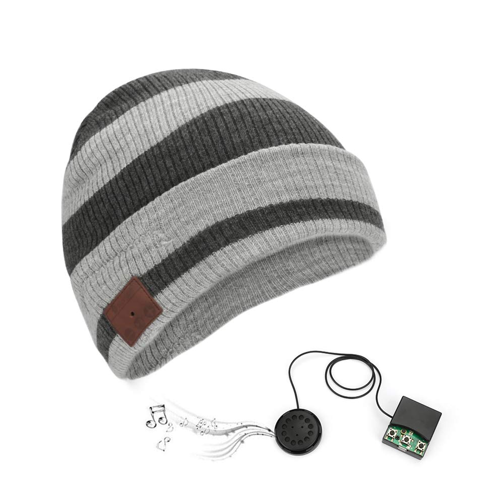 Bluetooth Knitted Cap, Wireless Music Hat USB Rechargeable Winter Soft Warm Beanie with Built-in Headphone Headset Super Bass Stereo Music Making Answering Phone Call for Men Women