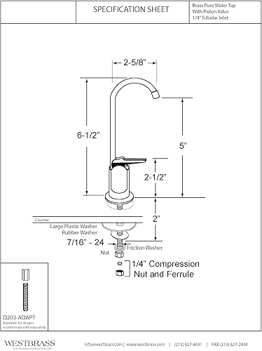 Miniatura 5 de Westbrass D203-NL-01 Grifo dispensador de agua fría pura estilo Touch-Flo de 6 pulgadas, 1 paquete, latón pulido