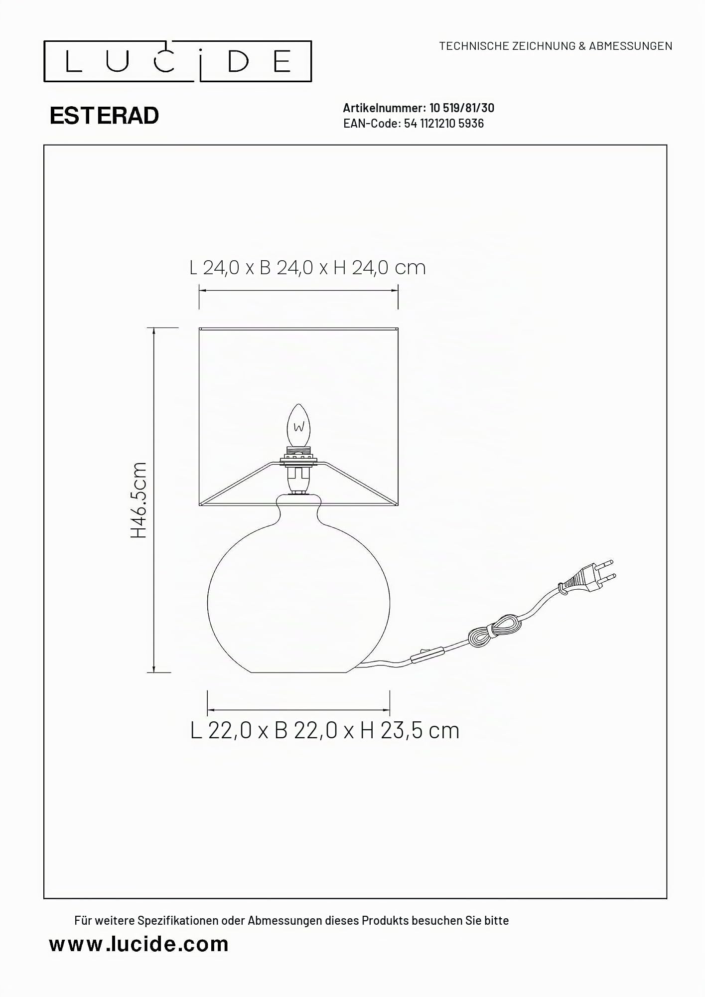 LUCIDE ESTERAD - Tischlampe - Ø 24 cm - 1xE14 - Schwarz