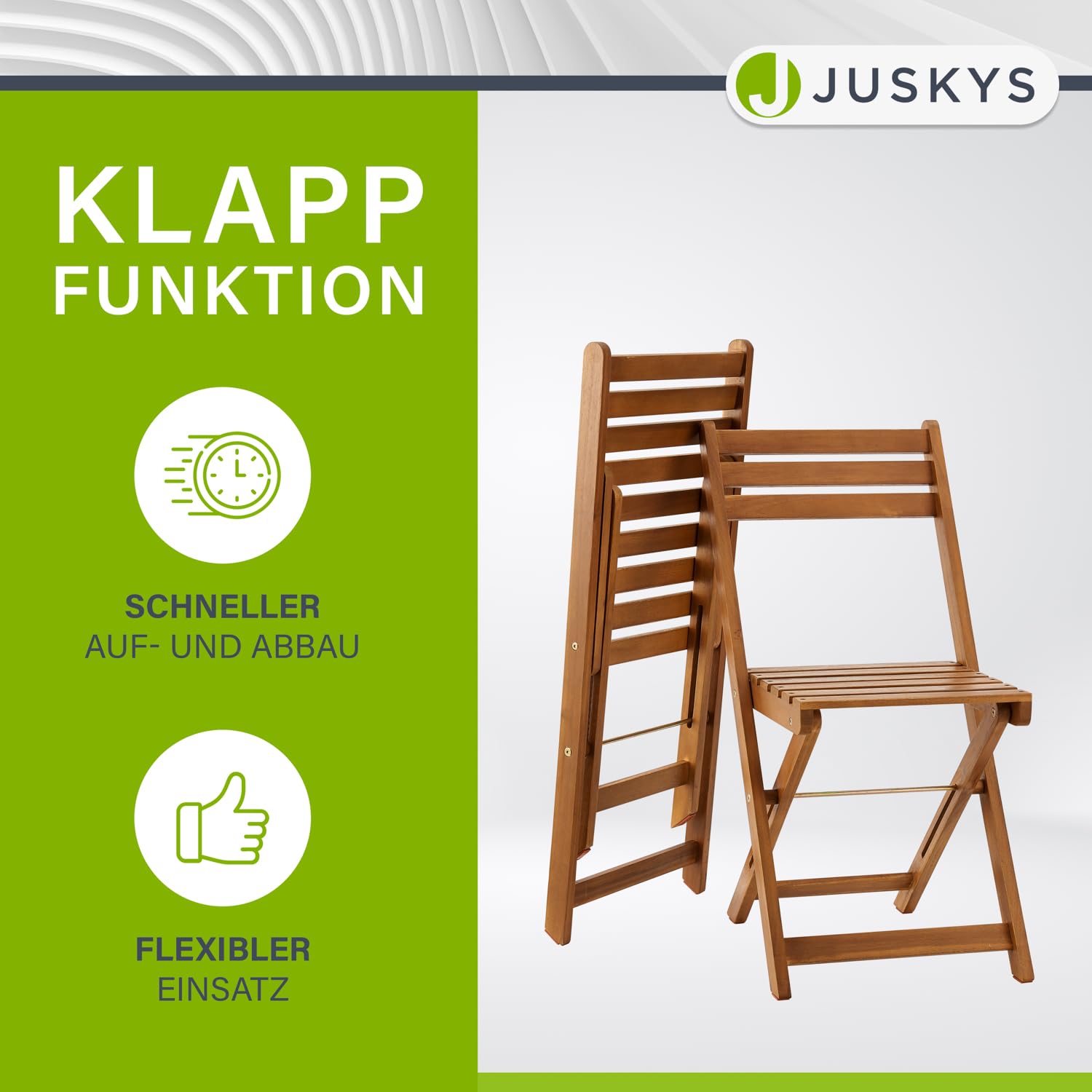 Juskys Balkonmöbel Set Bala - Sitzgruppe 3 teilig aus Holz für 2 Personen, klappbar, platzsparend - Gartenmöbel Tisch Stühle Balkonset Klappstuhl