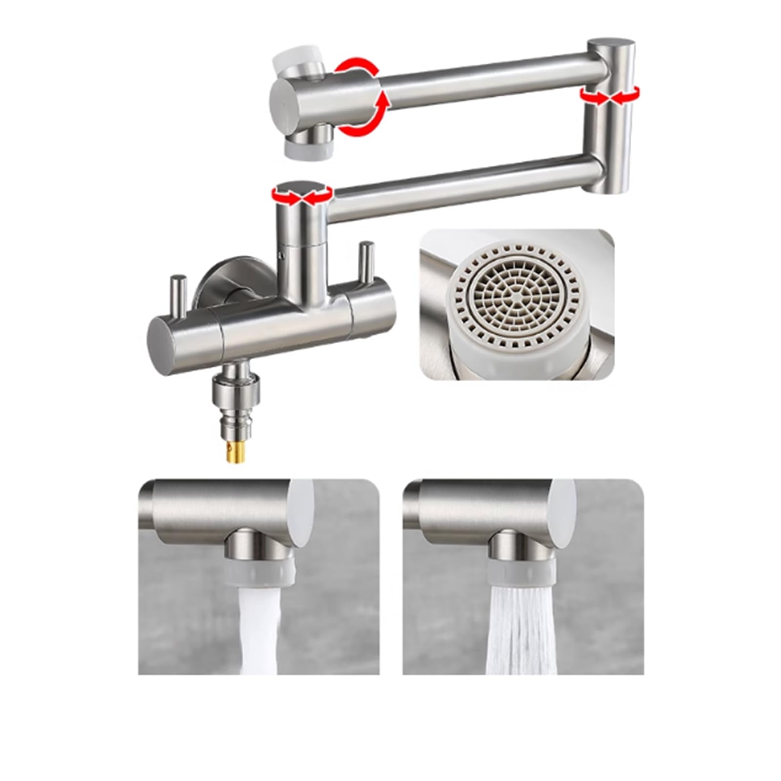 Grifo De 1/2 Doble Salida para Lavadora Grifo Pared Plegable Grifos para Lavabos De Baño Modo Dual,Gris Pistola