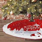 Christmas Tree Skirt Red Xmas Tree Ornaments for White Soft Plush Christmas Tree Mat with Snowy Pattern for Decorations Holiday Party 48 inches