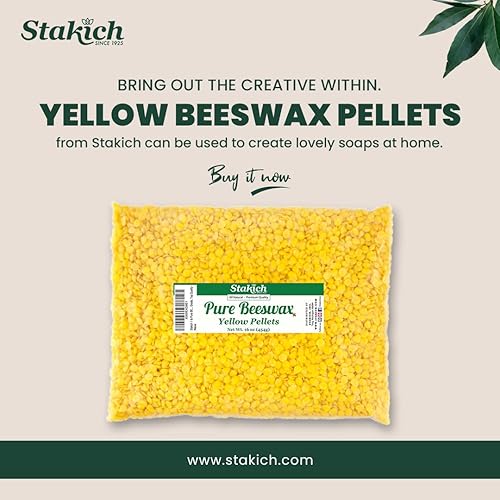Miniatura 3 de Stakich Gránulos de cera de abeja amarilla, natural, grado cosmético, calidad premium, (1 libra)