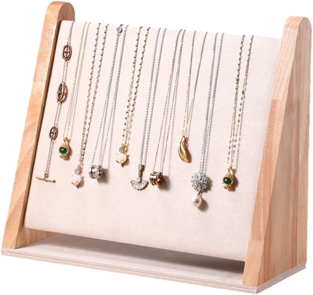 Necklace Jewelry Display Stand for 10 Necklaces Pendant Necklace Display Holder Jewelry Tray Storage Organizer Holder Display Case (Color : Beige)