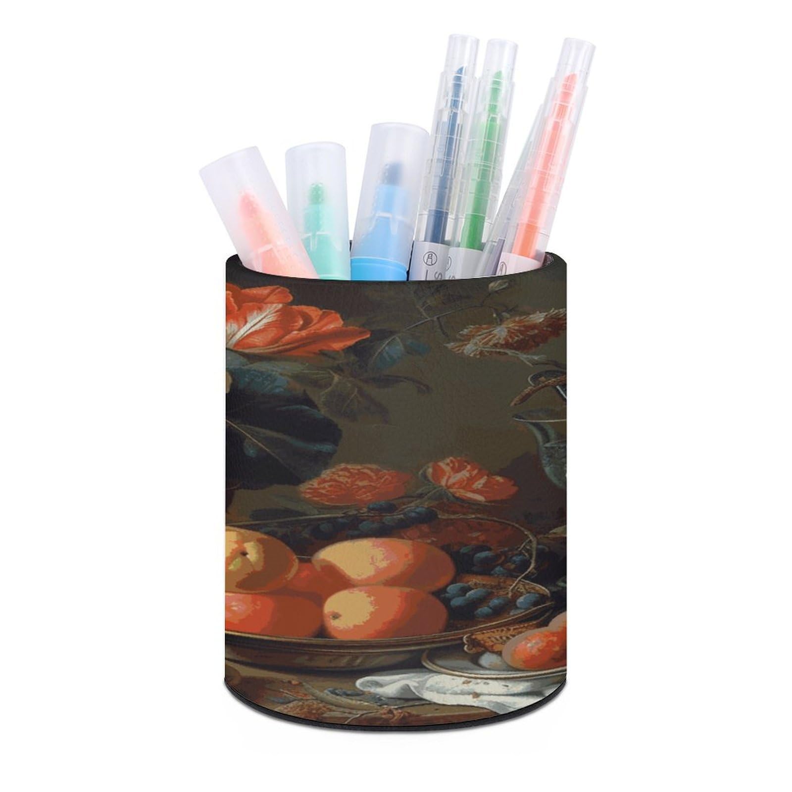 MUSM Flowers And Fruits Pen Holder Large Capacity Pen Holder Modern PU Pencil Holders Durable Waterproof Pens Cup for Home Office Desktop Organizer