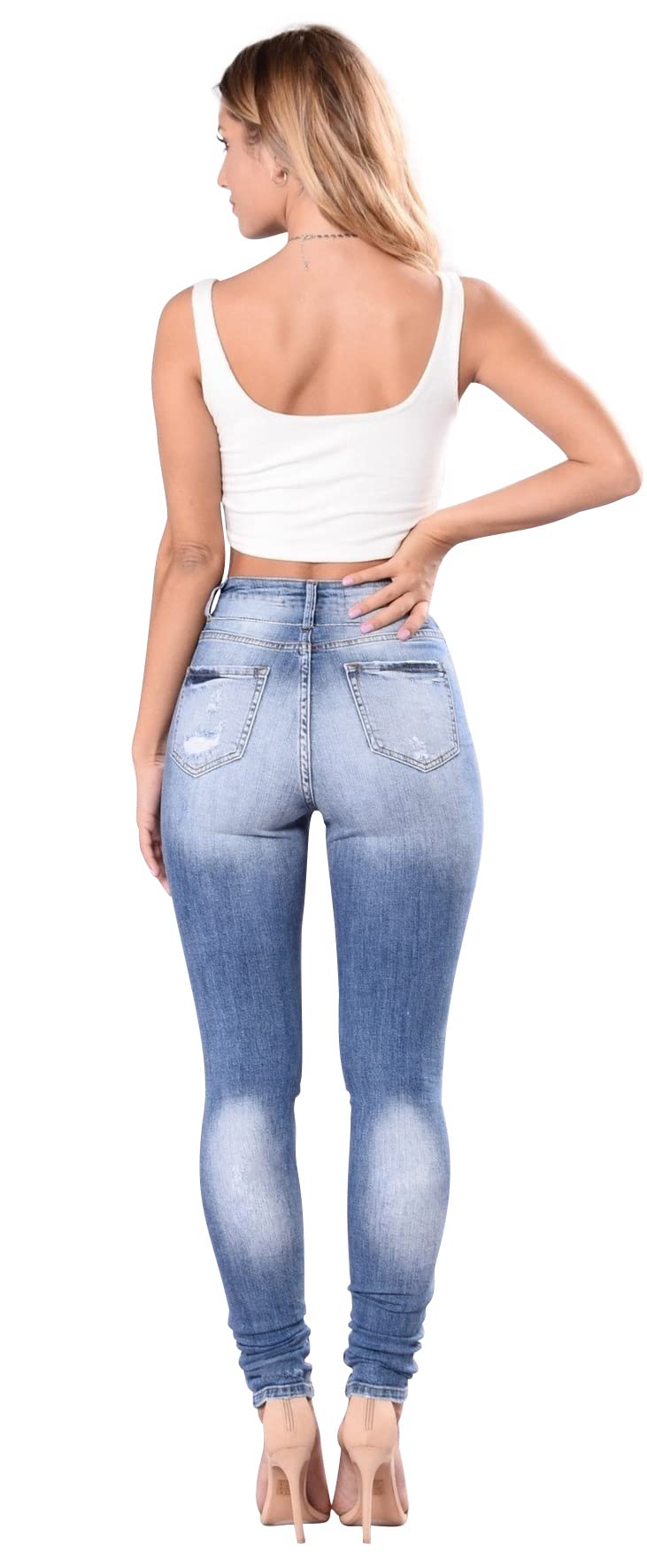 Skirt BL Women's High-Waisted Skinny Stretch Ripped Jeans