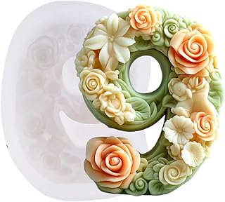 XMOX 3D 4 Inch Number Silicone Molds for Resin, Birthday Candle Molds for Making Soap DIY Handcraft, Flower Mold Resin Molds Gifts Moldes para Velas Wedding Anniversary Celebration Home Car Deco (9)