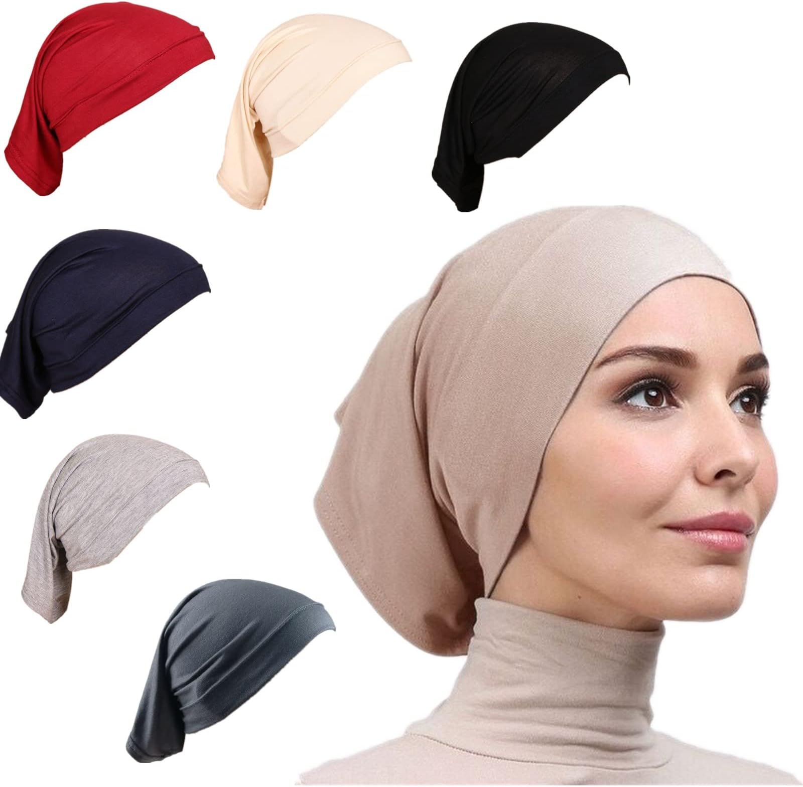 6 Pcs Women Under Scarf Hat Cap Bone Bonnet Hijab Islamic Neck Cover Muslim Under Scarf Hijab Cap, 7, Medium
