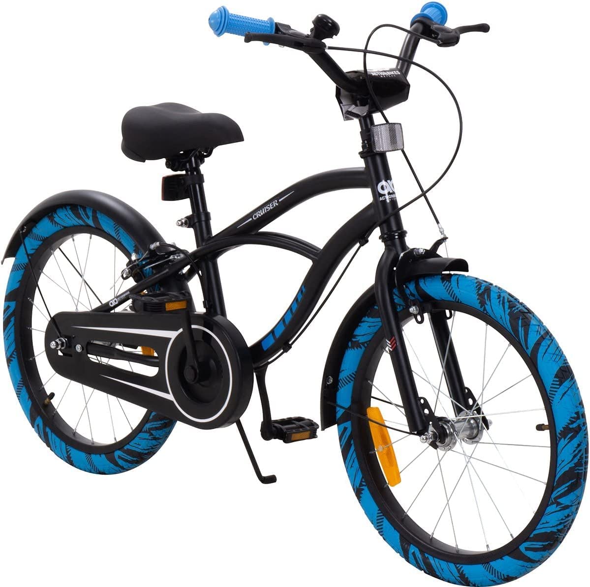 Actionbikes Vélo Enfant Cruiser - 18 Pouces - Frein Caliper - Roue Libre - Garde-chaîne - Support vélo - Pneus gonflables - Vélo Enfant - VTT - De 5 à 8 Ans