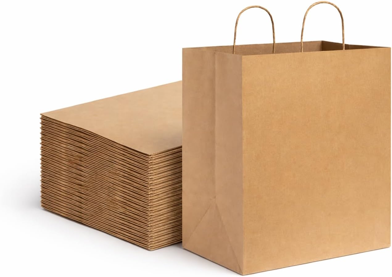 SUPPLY PLUS Kraft Paper Bags with Handles 14 x 10 x 16 Inches – 100 Pack Extra Large Heavy Duty Brown Shopping Bags, Eco-Friendly Recyclable Grocery, Gift & Retail Carry Bags