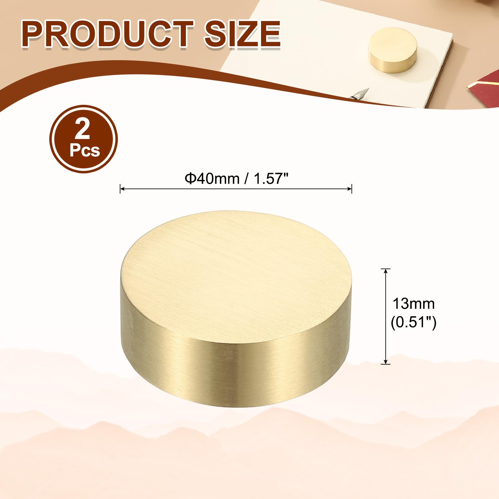 PATIKIL 2 Pcs Chinese Calligraphy Paper Weight, 40mm Round Brass Paperweight Holding Paper Flat for Painting Writing Ink Drawing Desktop Home Office Decoration, Gold Tone - Image 2