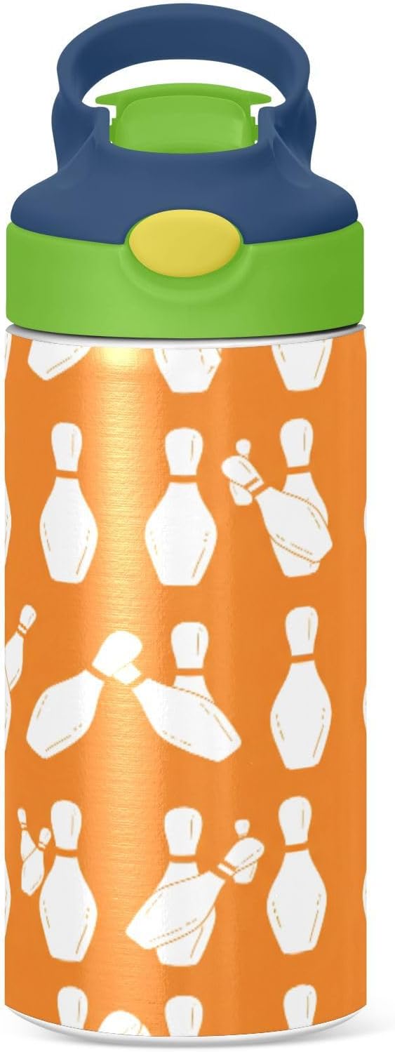 Kids Water Bottle Bowling Pins Pattern Stainless Steel Water Bottle with Straw Lid-BPA Free, Double-Wall Insulation Vacuum Insulated Tumbler 12 OZ - Image 2