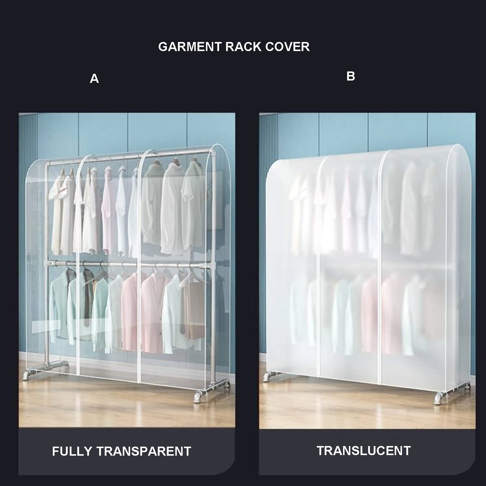 Funda para perchero de ropa, a prueba de polvo, transparente/translúcida, impermeable, bolsa colgante con cremallera duradera para organizador de almacenamiento de ropa, B-150 x 75 x 150