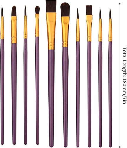 Miniatura 6 de Juego de 10 pinceles de pintura morada, pinceles de nailon para óleo, acuarela y pintura acrílica, ideal para lienzo, rock y arte de uñas, gran