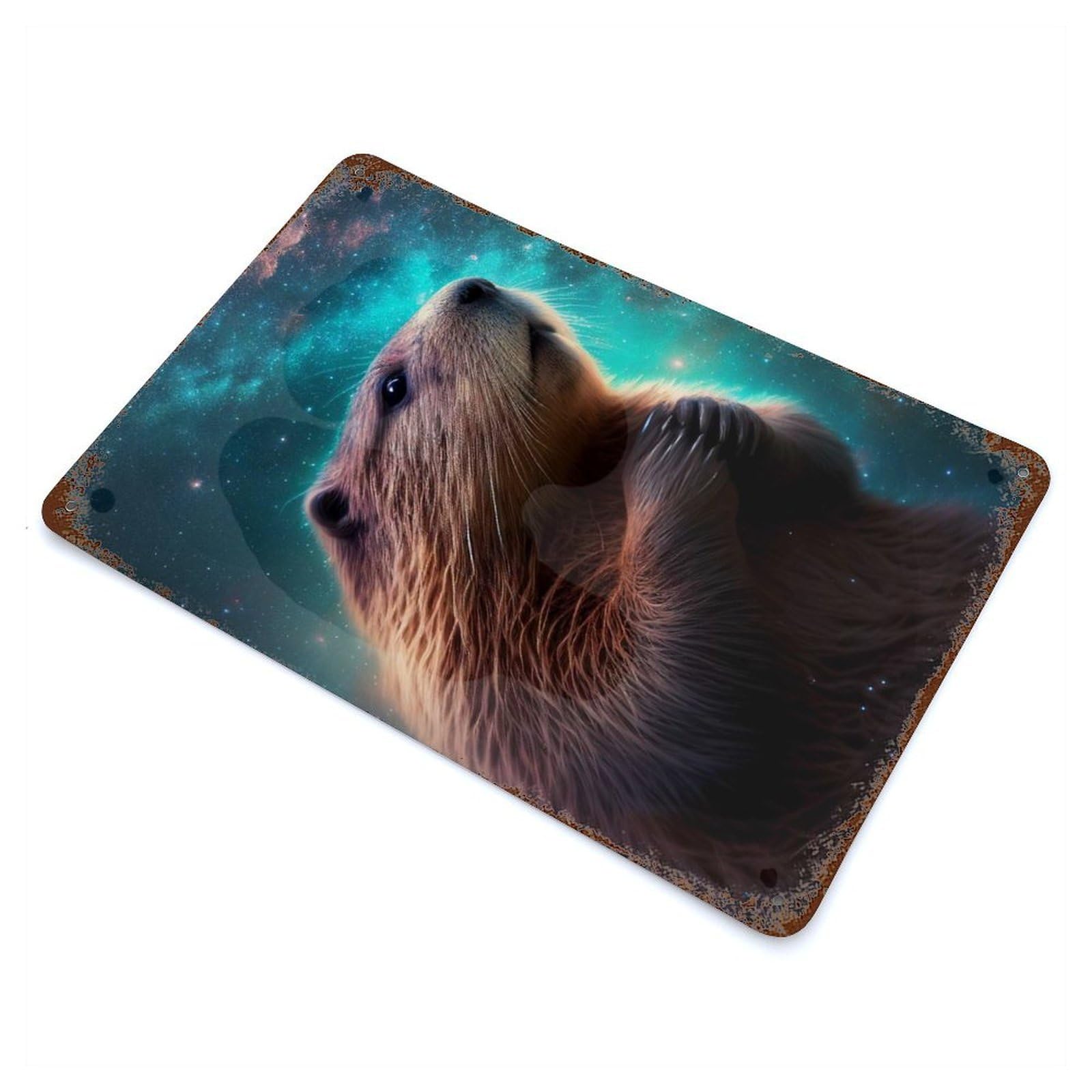 Beaver Galaxy Aged Metal Wall Plaque 11.8"x7.9", Old School Wall Decor for Garage, Pub Or Kitchen