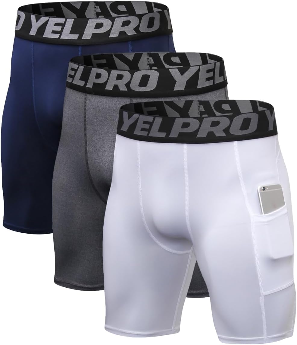 Queerier Mens Compression Shorts 3 Pack Spandex Running Shorts Sports Workout Base Layer Underwear Athletic Shorts
