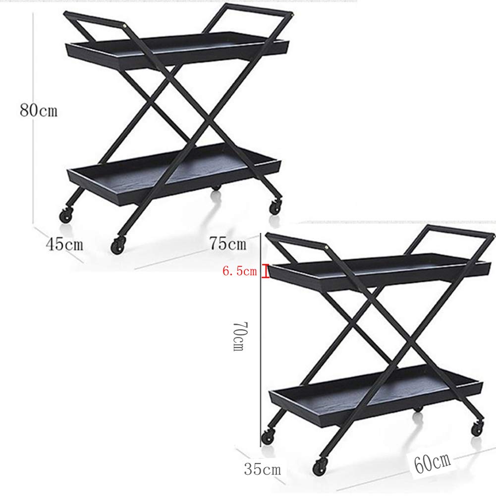 Carritos de bar/Carritos de servicio/Carros de cocina/Carritos de botellero con ruedas con almacenamiento - Carros rodantes industriales - Estantes de 2 niveles para vino, té, cerveza/soporte - Madera