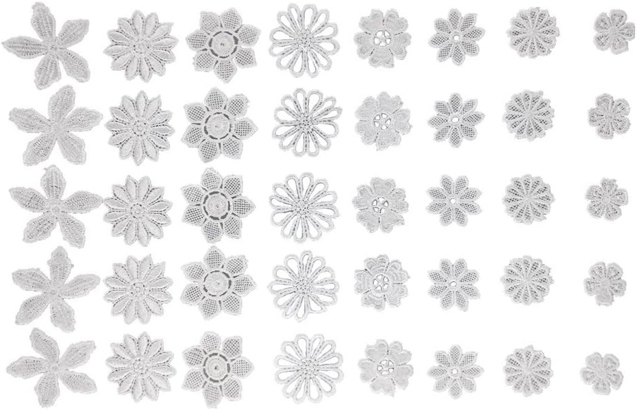 Honbay 40pcs Mix Style White Hollow Out Lace Flower Applique Patch Sewing Craft Decoration