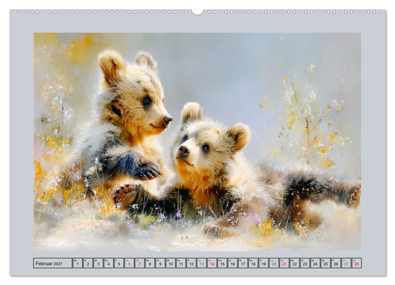 Braunbären. Teddy-Familie im Einklang mit der Natur (Wandkalender 2027 DIN A2 quer), CALVENDO Monatskalender: Malerische Illustrationen zeigen ... Licht und harmonischer Natur (CALVENDO Tiere)
