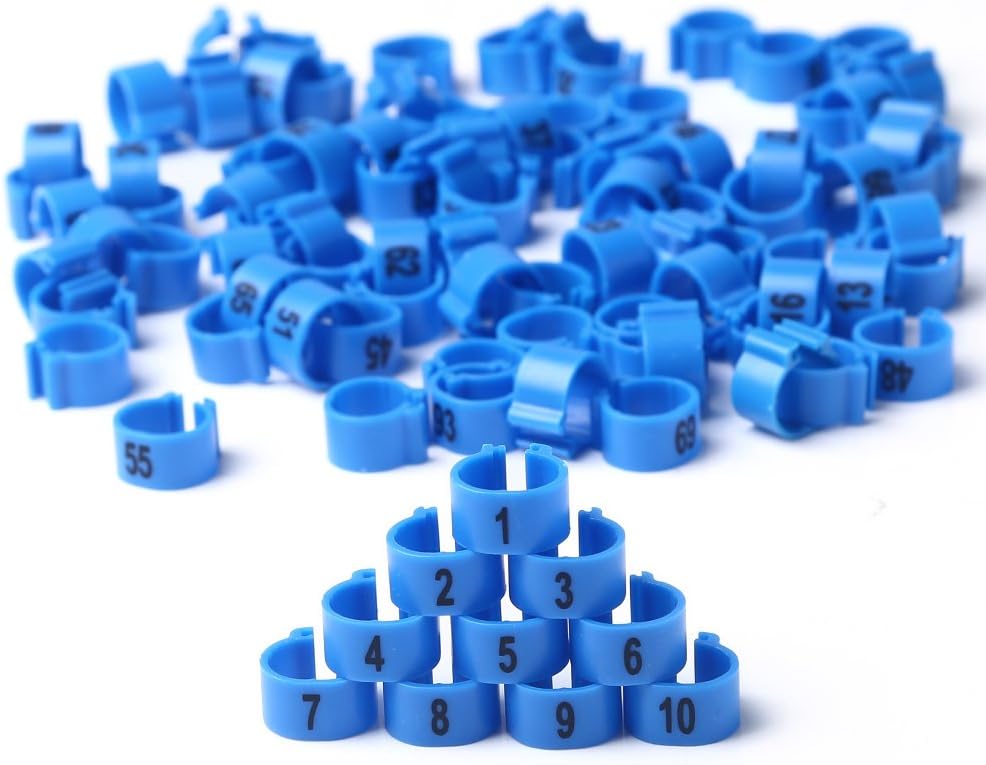 YINGXINDA Poultry Foot Ring 100Pcs Number Printed Bands for Bird Pigeon Parrot Chicken Durk Black/Blue/Green/Yellow