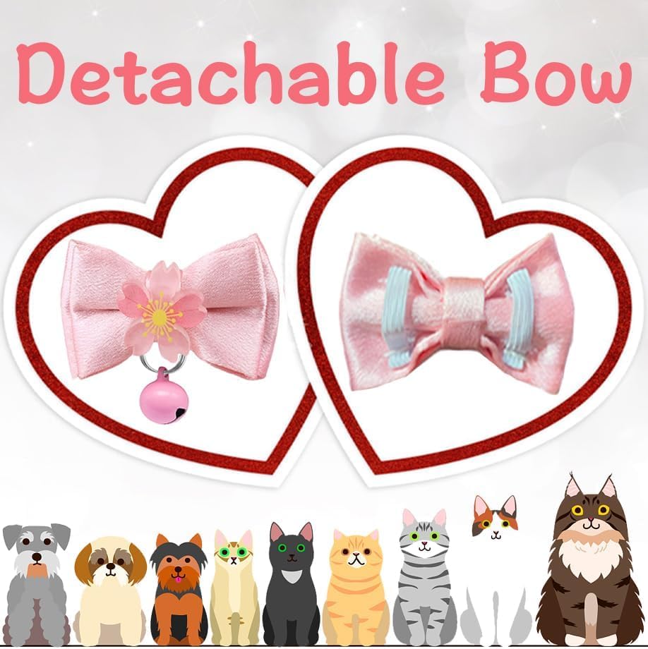 Cute Kitten Collars for Girl Cat Collar Breakaway Pink Bow Cat Collar Girl Cat Accessories Bowtie Kitty Collar with Flower (Color B) - Image 3