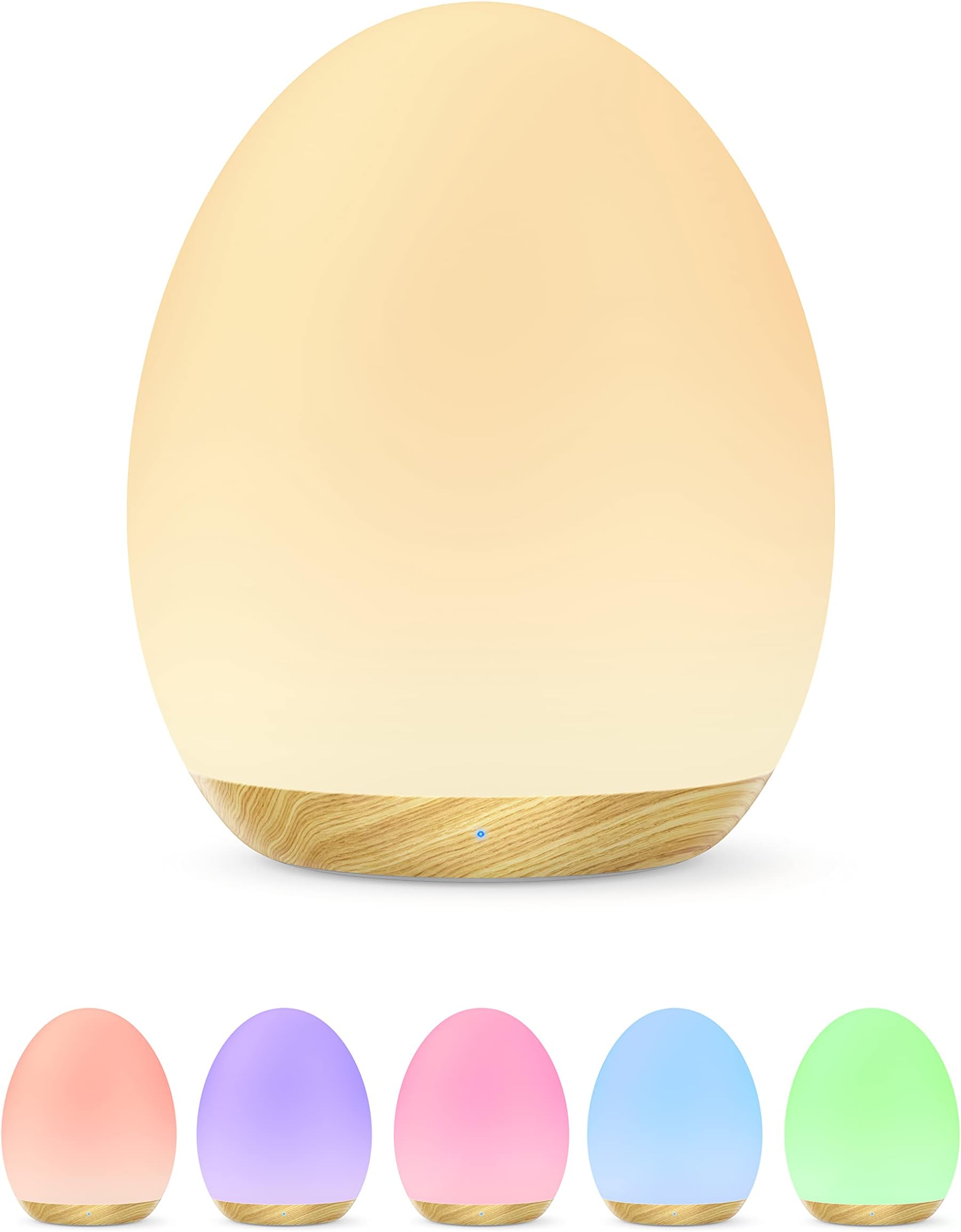 JolyWell Night Light for Kids, Baby Egg Light with 7 Colors Changing Mode & Stepless Dimming, Nursery Night Lamp BPA Free,Rechargeable Egg Night Light for Breastfeeding 1h Timer & Touch Control, Wood