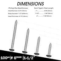 Vista 27 de QISHENG Black Head 100 PCS #4x1/4(0.25 pulgadas) Tornillos Phillips para Madera de Cabeza Redonda de Acero Inoxidable, Tornillo de Acero Inoxidable