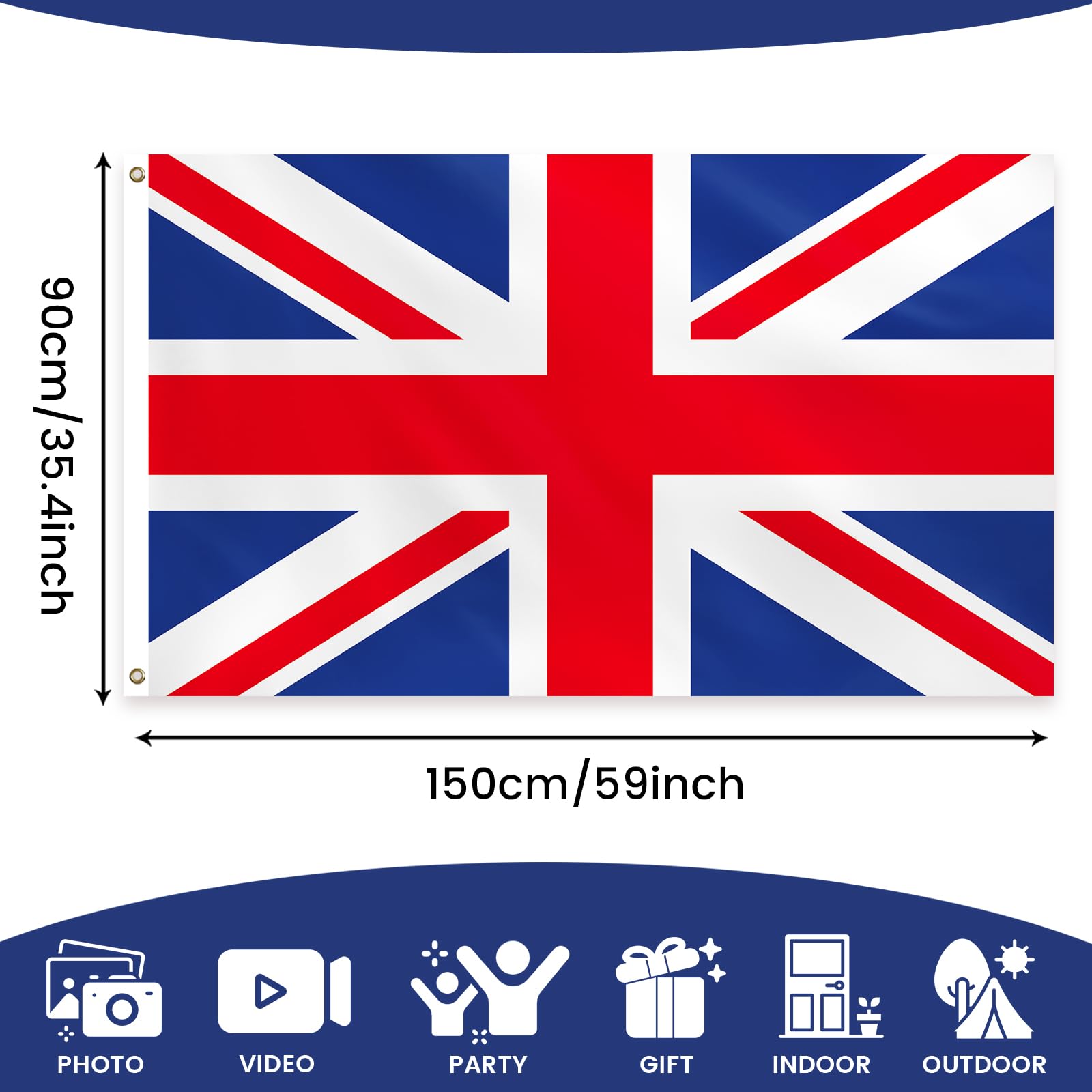 PartyYaa Union Jack Flag, 5ft x 3ft UK Flag for Party Decorations Single Side with 2 Brass Eyelets, Waterproof - Image 2